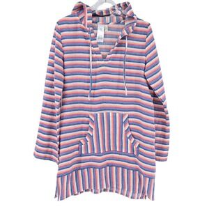 Hobie Striped Hooded Dress M Casual Pullover Hoodie Kangaroo Pocket Rainbow Boho